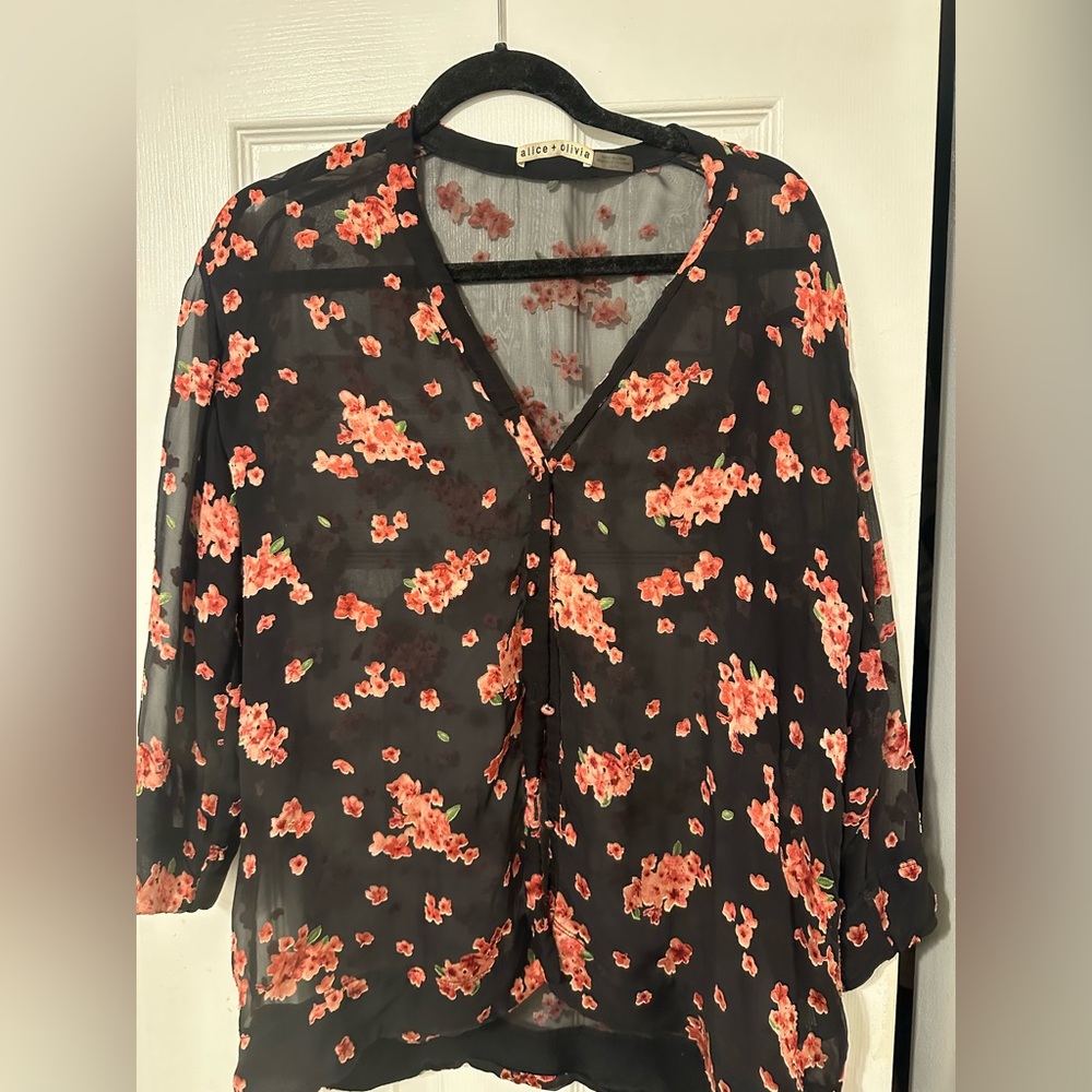 Alice and Olivia sheer floral shirt